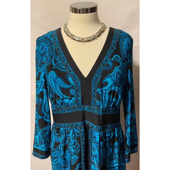 INC Petite Large Paisley Tourqoise and Black Dress - Picture 2 of 12